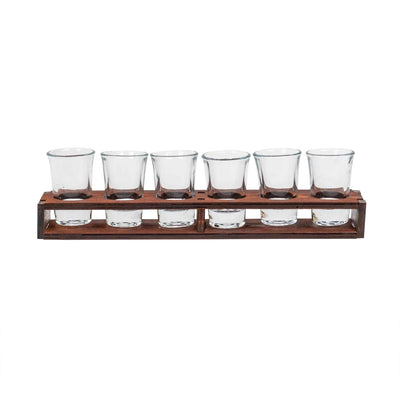 Set 6 pahare shot cu suport din lemn dreptunghiular, capacitate 50 ml
