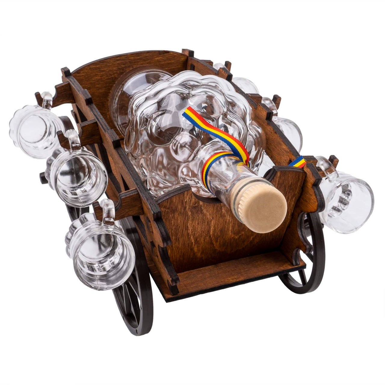 Set 6 pahare shot cu suport din sticla, model caruta, 1000 ml
