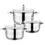 Set 6 piese FOXMAG24, 3 vase din inox, compatibile cu plita cu inductie, cu capace din sticla