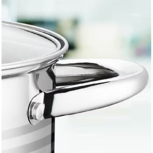 Set 6 piese FOXMAG24, 3 vase din inox, compatibile cu plita cu inductie, cu capace din sticla