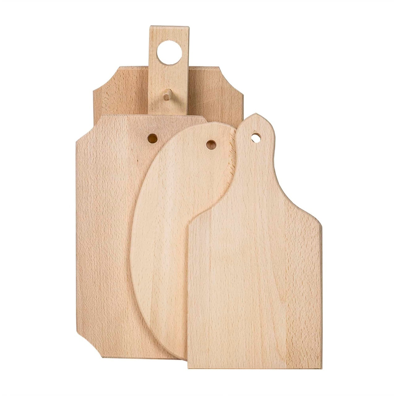 Set 6 piese tocatoare din lemn de fag cu suport vertical, forme ovale si dreptunghiulare