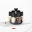 Set 6 recipiente pentru condimente, cu suport rotativ, din ABS, dimensiuni 18x16x12cm, alb/negru