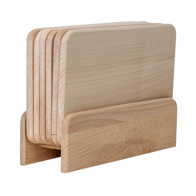 Set 6 tocatoare din lemn de fag cu suport dreptunghiular, 24.5x15 cm