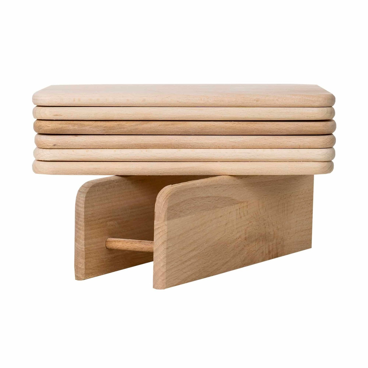 Set 6 tocatoare din lemn de fag cu suport dreptunghiular, 24.5x15 cm