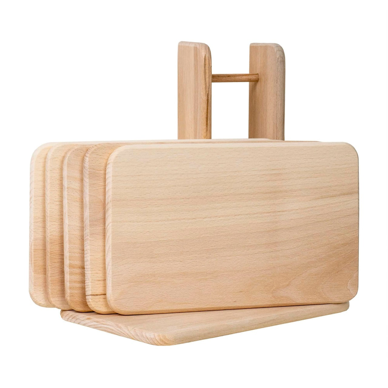Set 6 tocatoare din lemn de fag cu suport dreptunghiular, 24.5x15 cm