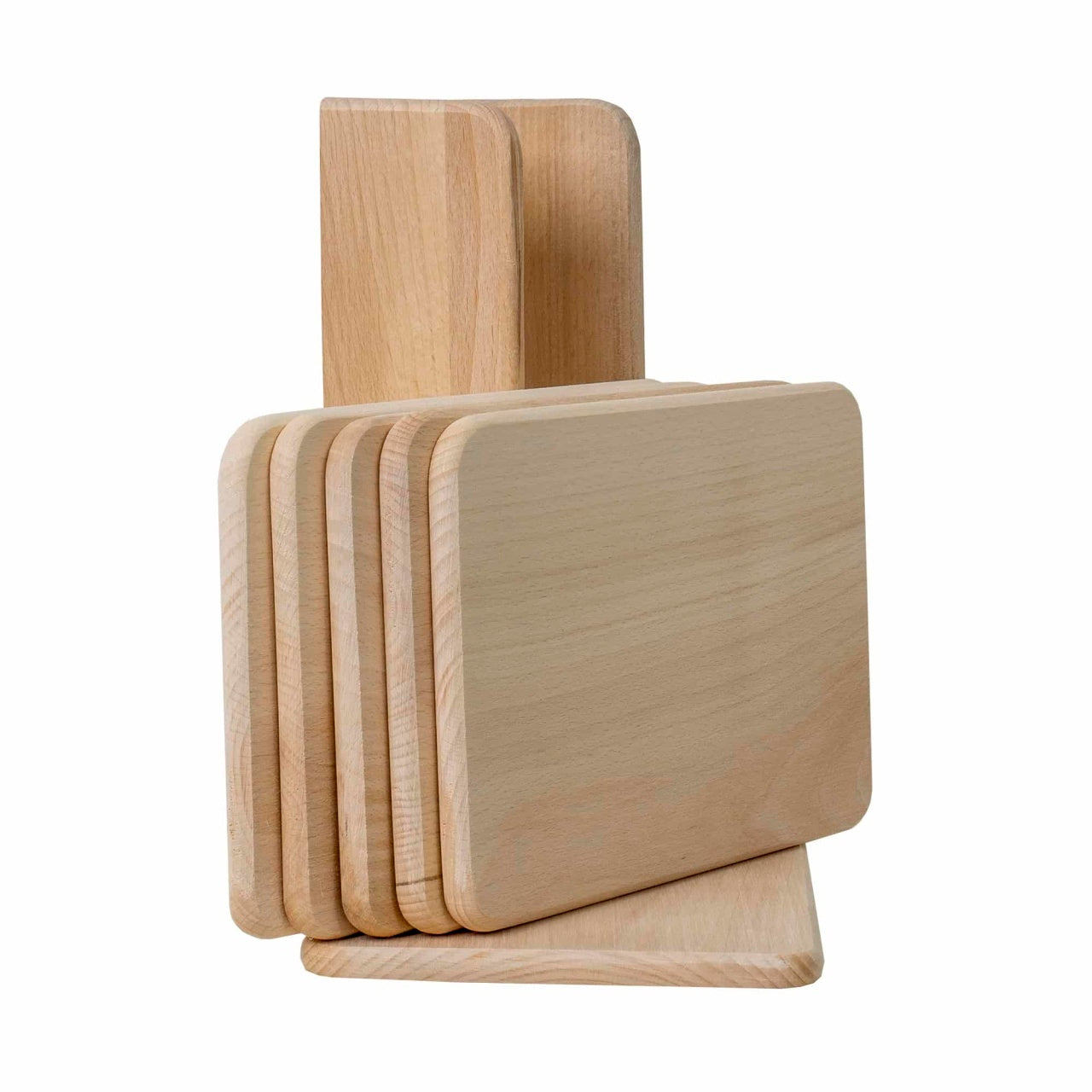 Set 6 tocatoare din lemn de fag cu suport dreptunghiular, 24.5x15 cm