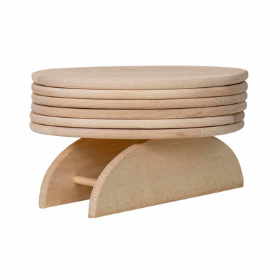 Set 6 tocatoare ovale din lemn de fag cu suport, 24x15 cm, bej