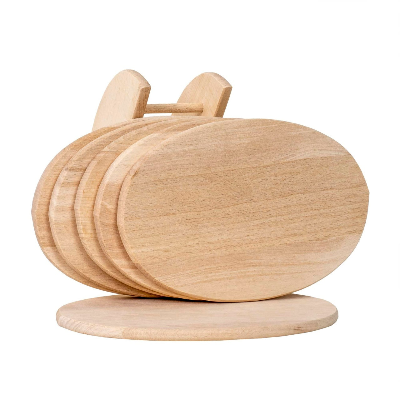 Set 6 tocatoare ovale din lemn de fag cu suport, 24x15 cm, bej