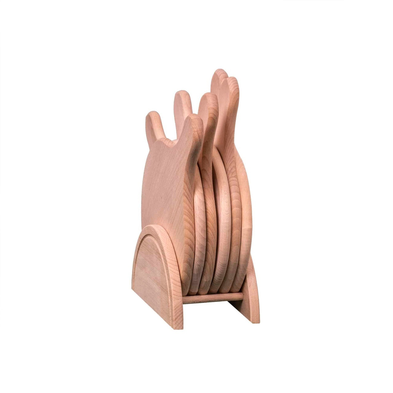 Set 6 tocatoare rotunde din lemn, diametru 19 cm, cu suport bej