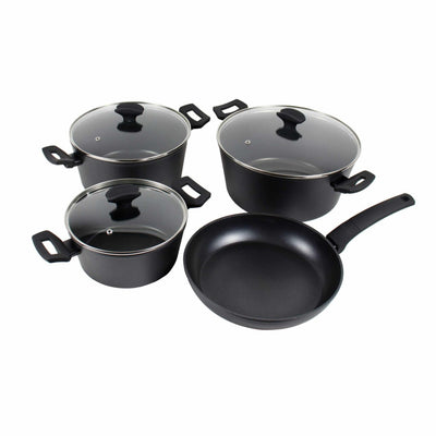 Set 7 piese aluminiu cu strat neaderent, 3 oale, tigaie si capace termorezistente
