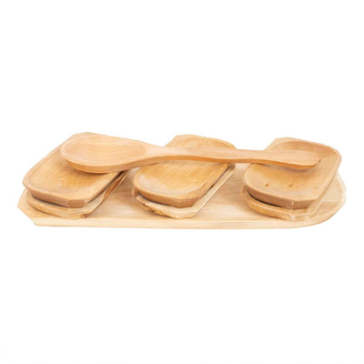 Set 7 platouri din lemn pentru servire, 60x23x2.5 cm, plus lingura lata