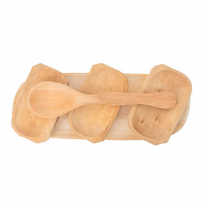 Set 7 platouri din lemn pentru servire, 60x23x2.5 cm, plus lingura lata