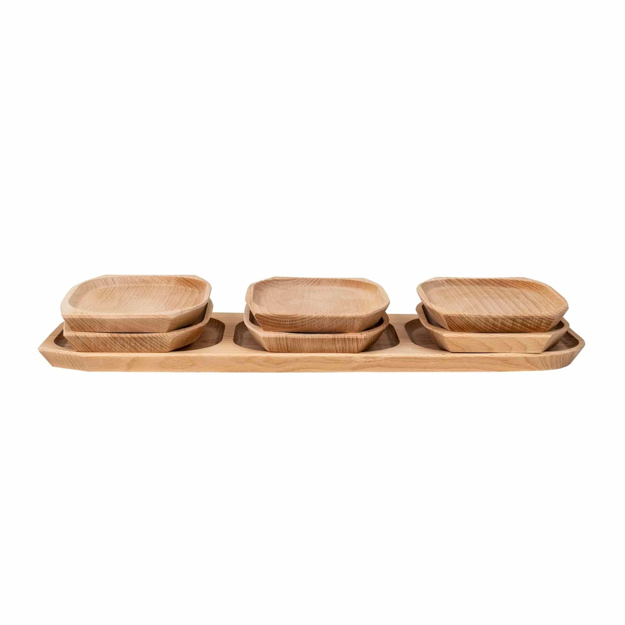 Set 7 platouri lemn fag compartimentate 60x21x2.5cm si 6x23x16x2.5cm