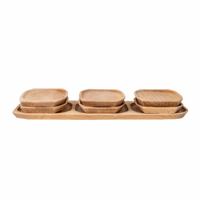 Set 7 platouri lemn fag compartimentate 60x21x2.5cm si 6x23x16x2.5cm