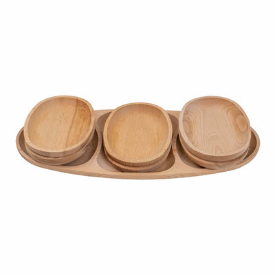 Set 7 platouri ovale din lemn de fag, compartimentate, 60x28x2.5cm