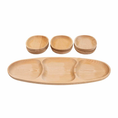 Set 7 platouri ovale din lemn de fag, compartimentate, 60x28x2.5cm