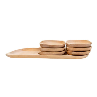 Set 7 platouri ovale din lemn de fag, compartimentate, 64x27x2.5cm
