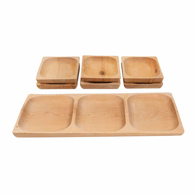 Set 7 platouri patrate din lemn de fag, compartimentate, 50x24x2.5 cm