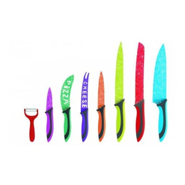 Set 8 cutite bucatarie, lame inox, multicolor, diverse marimi