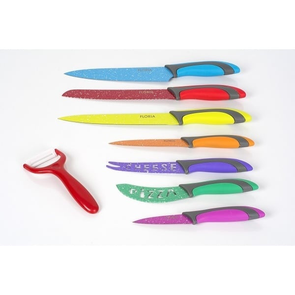 Set 8 cutite bucatarie, lame inox, multicolor, diverse marimi