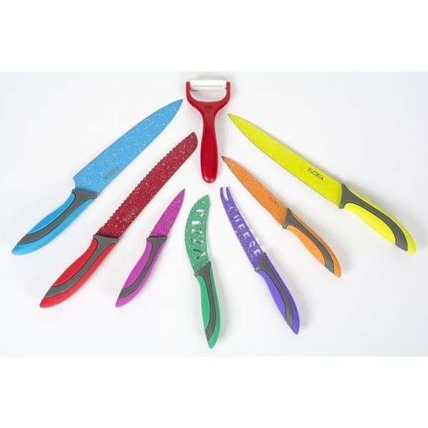 Set 8 cutite bucatarie, lame inox, multicolor, diverse marimi