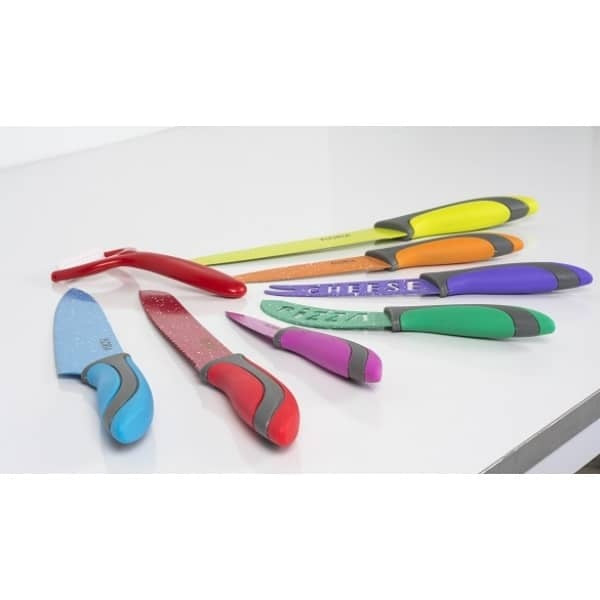 Set 8 cutite bucatarie, lame inox, multicolor, diverse marimi