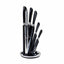 Set 8 cutite inox cu suport, lama lunga, maner negru