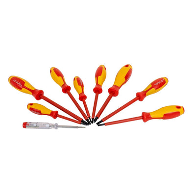 Set 9 surubelnite electrician cu varf drept, stea si pentru tensiune, izolate electric