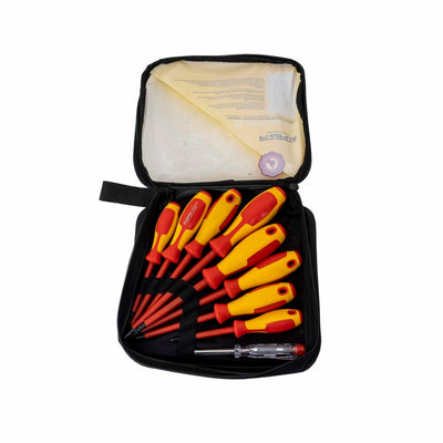 Set 9 surubelnite electrician cu varf drept, stea si pentru tensiune, izolate electric