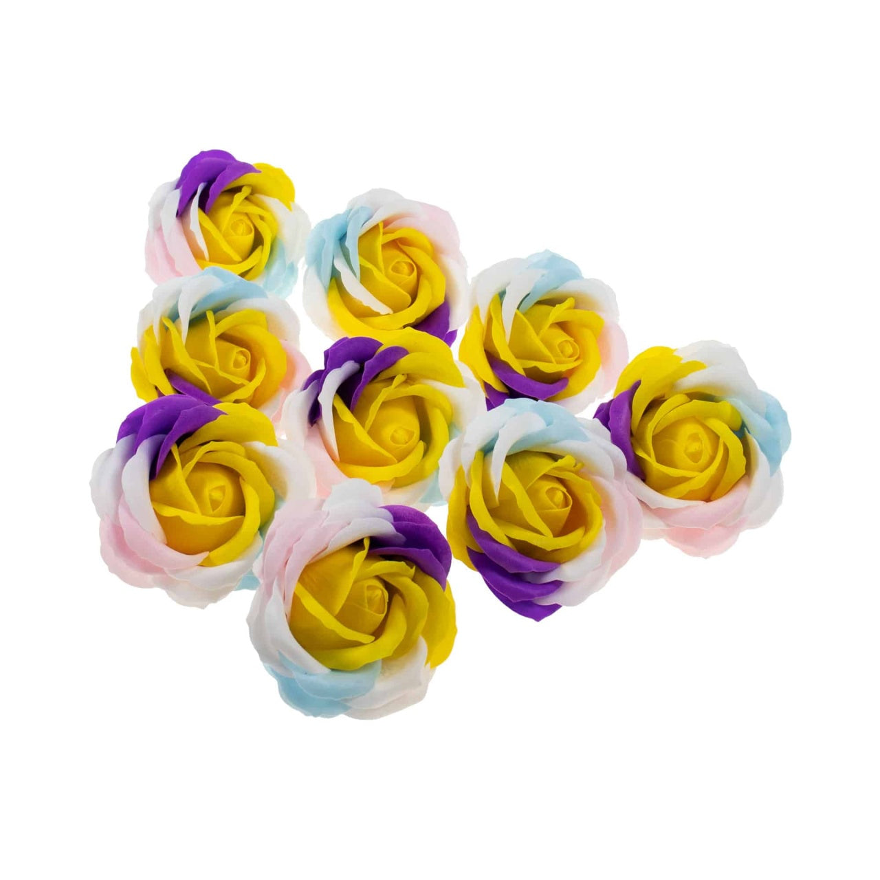 Set 9 trandafiri multicolori din sapun cu parfum fin, miez galben