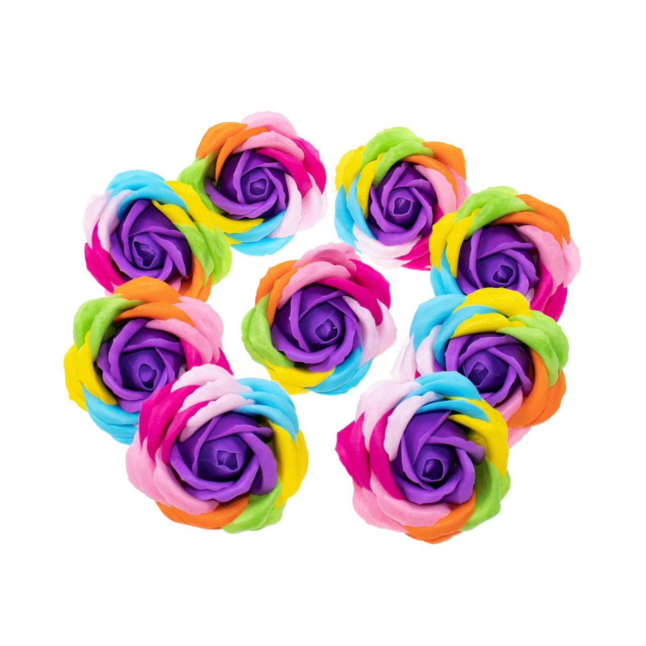 Set 9 trandafiri multicolori din sapun cu parfum fin, miez mov