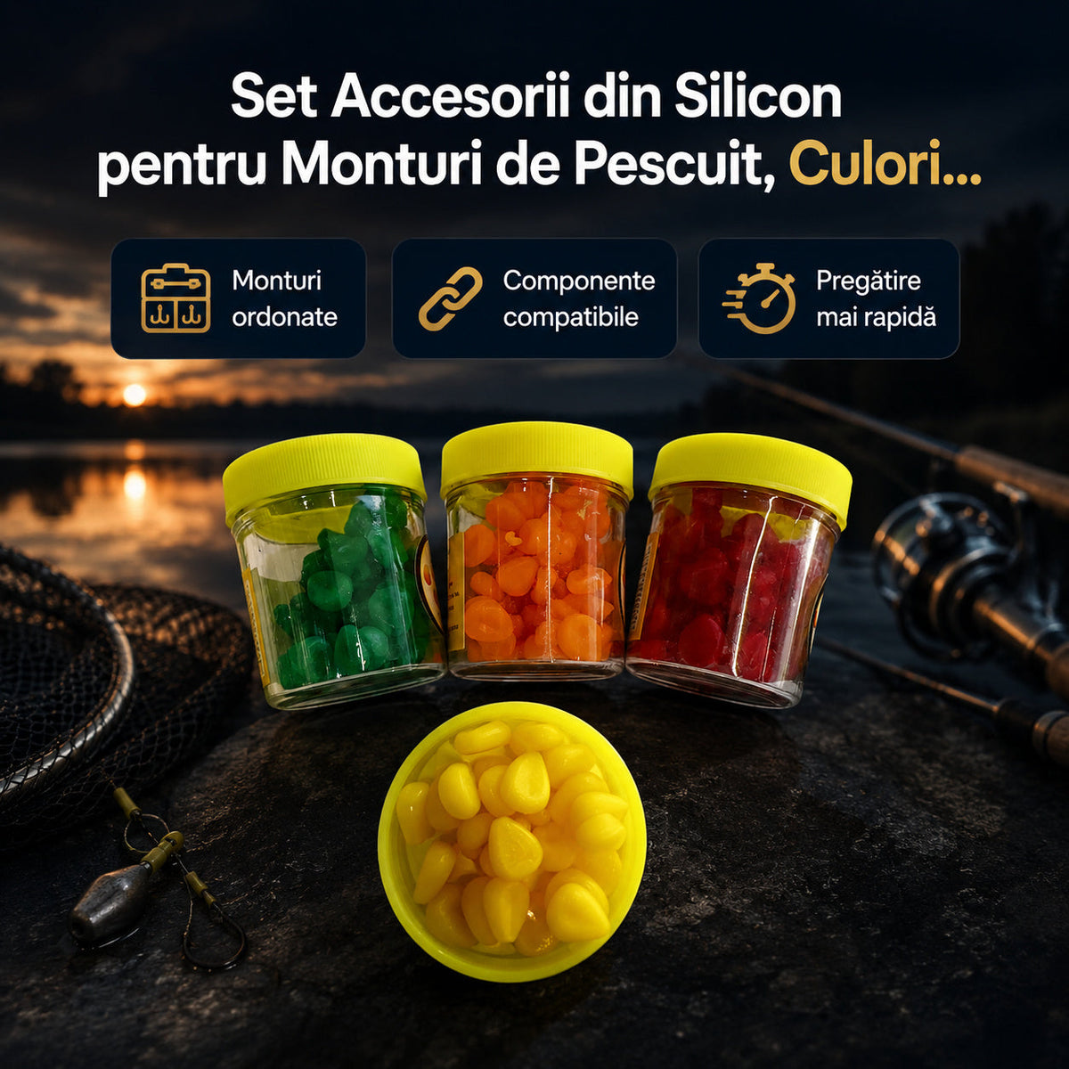Set Accesorii din Silicon pentru Monturi de Pescuit, Culori Asortate – imagine principală promoțională