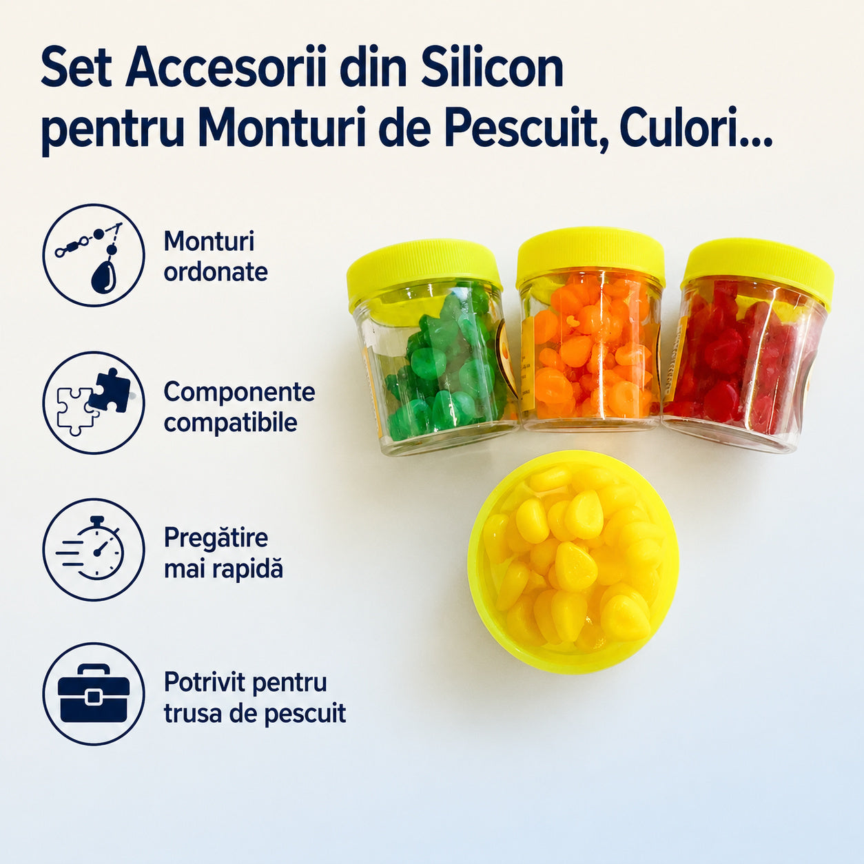 Set Accesorii din Silicon pentru Monturi de Pescuit, Culori Asortate – caracteristici