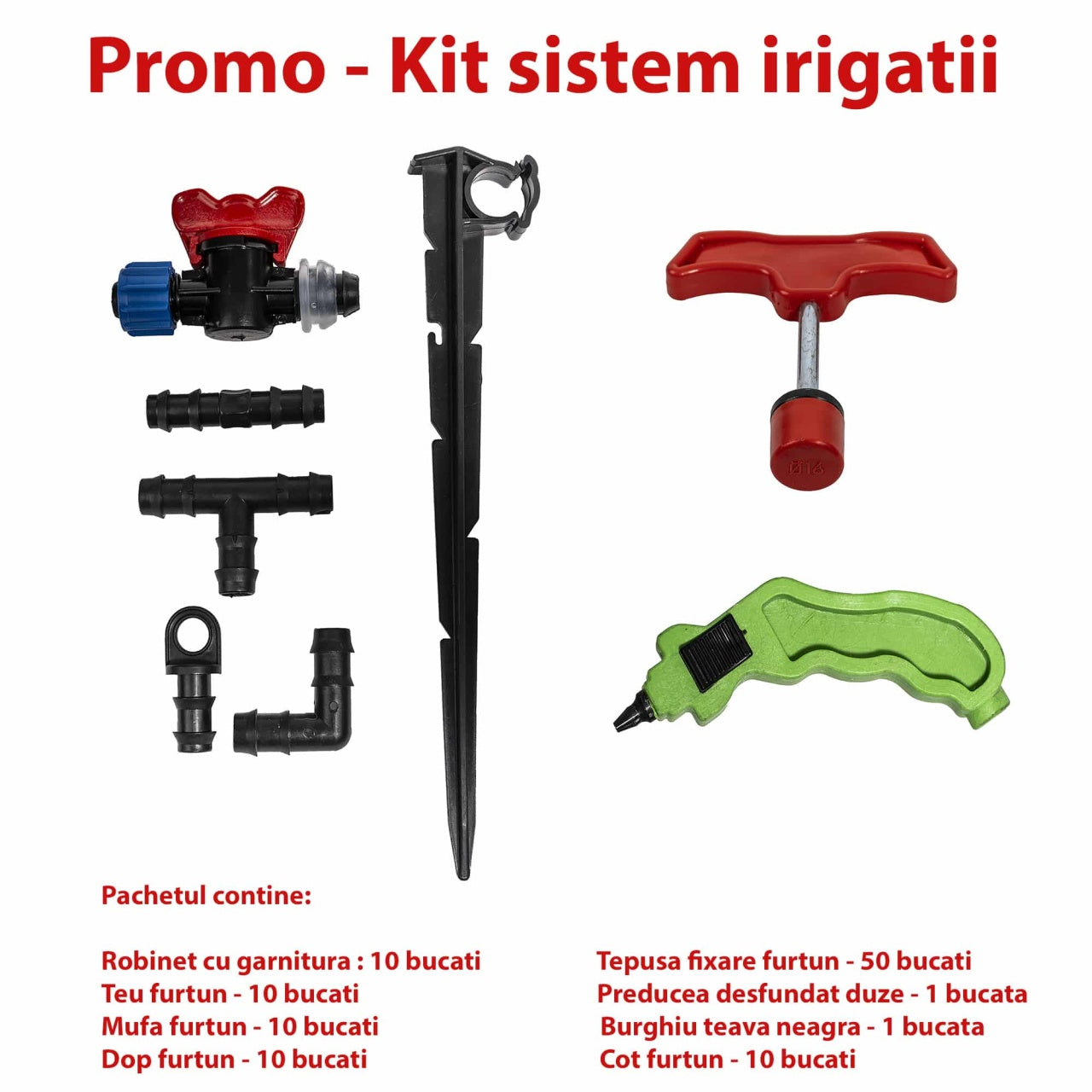 Set accesorii pentru furtun irigare prin picurare, 50 piese, diverse componente