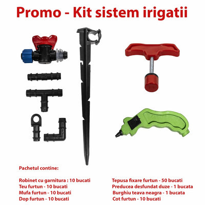 Set accesorii pentru furtun irigare prin picurare, 50 piese, diverse componente