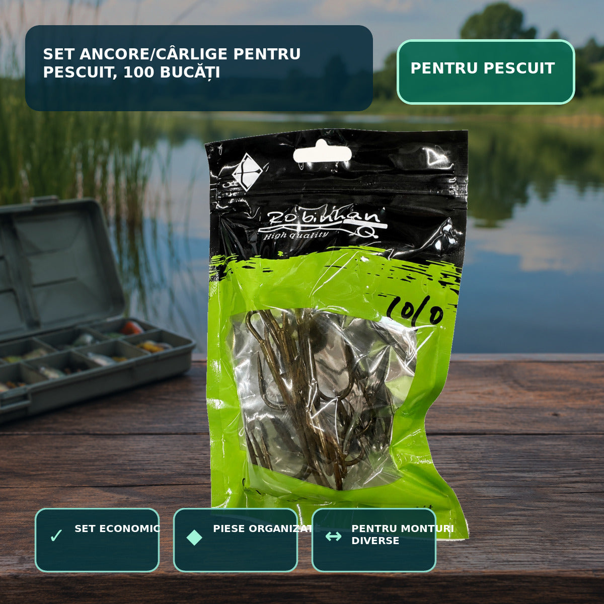 Set Ancore/Cârlige pentru Pescuit, 100 Bucăți – imagine principală