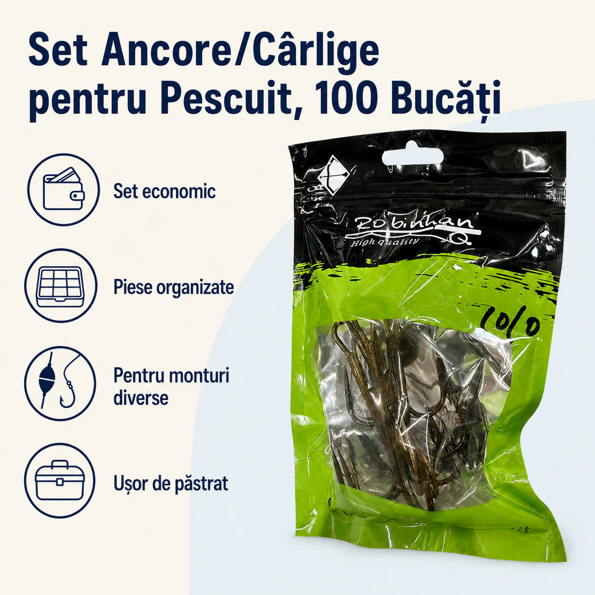 Set Ancore/Cârlige pentru Pescuit, 100 Bucăți – caracteristici și beneficii