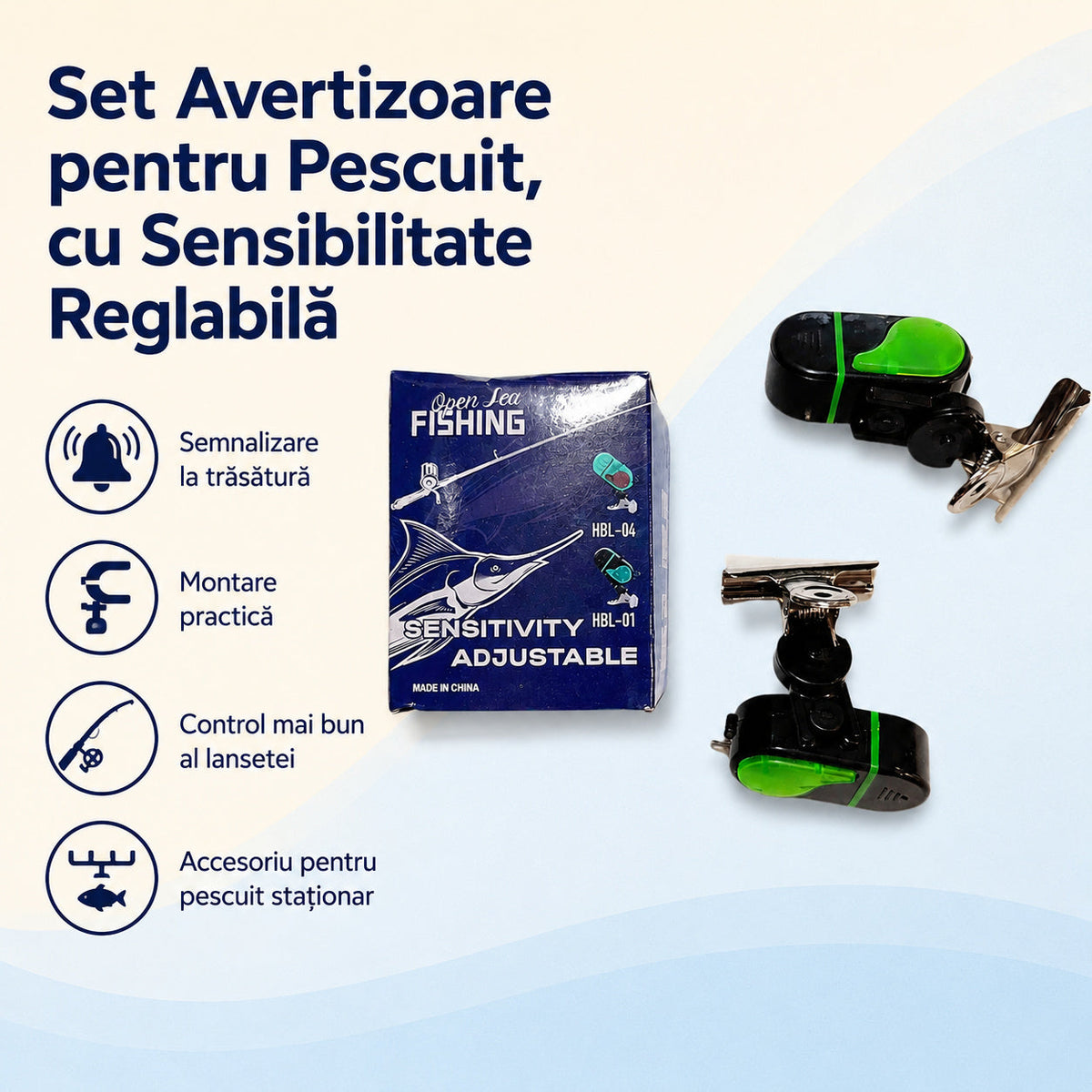 Set Avertizoare pentru Pescuit, cu Sensibilitate Reglabilă – caracteristici și beneficii