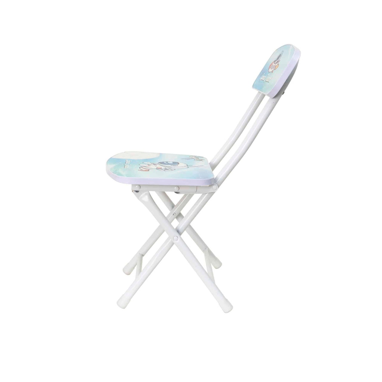 Set birou si scaun pliabile pentru copii, metal si lemn, albastru