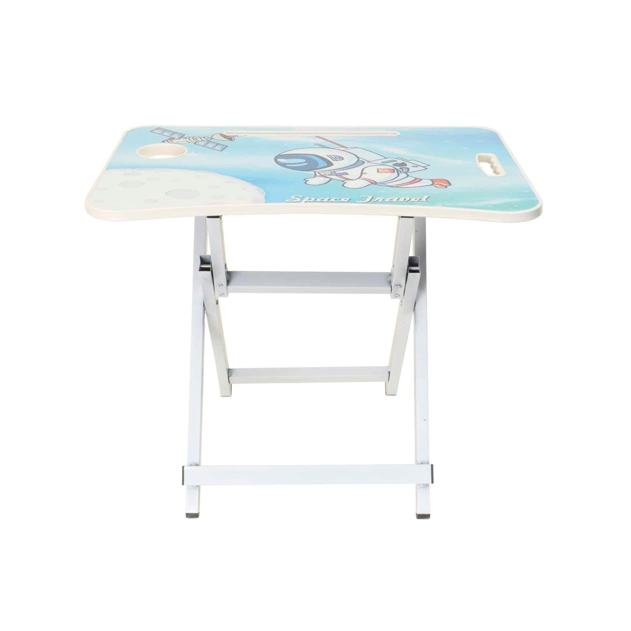 Set birou si scaun pliabile pentru copii, metal si lemn, albastru