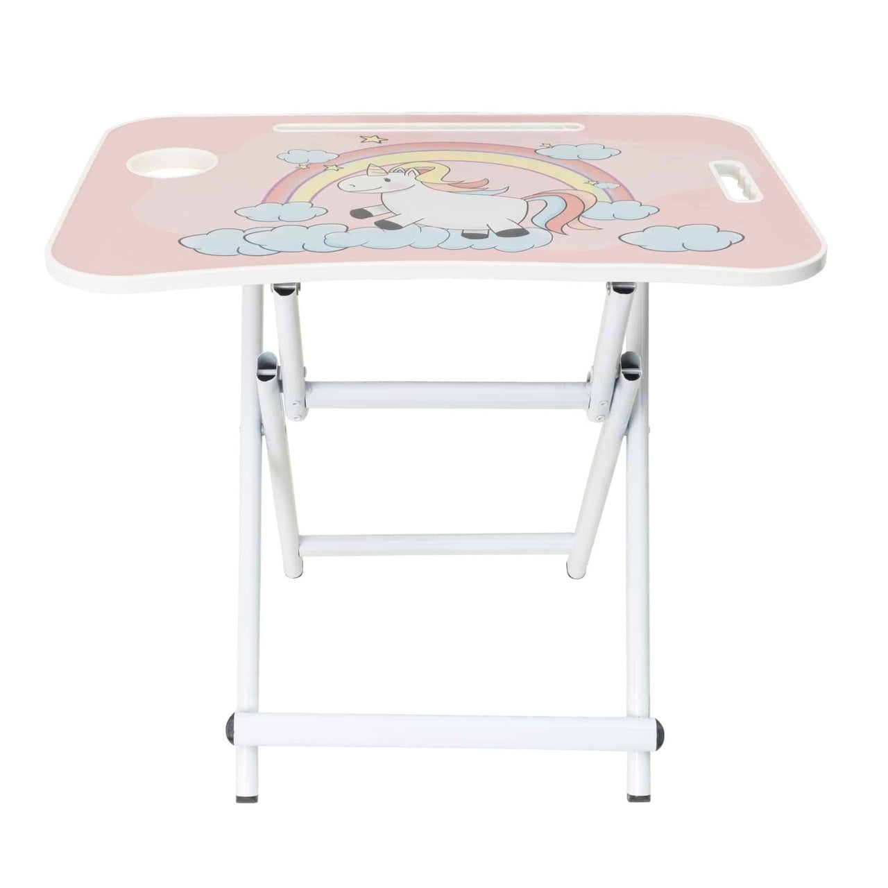 Set birou si scaun pliabile pentru copii, metal si lemn, roz