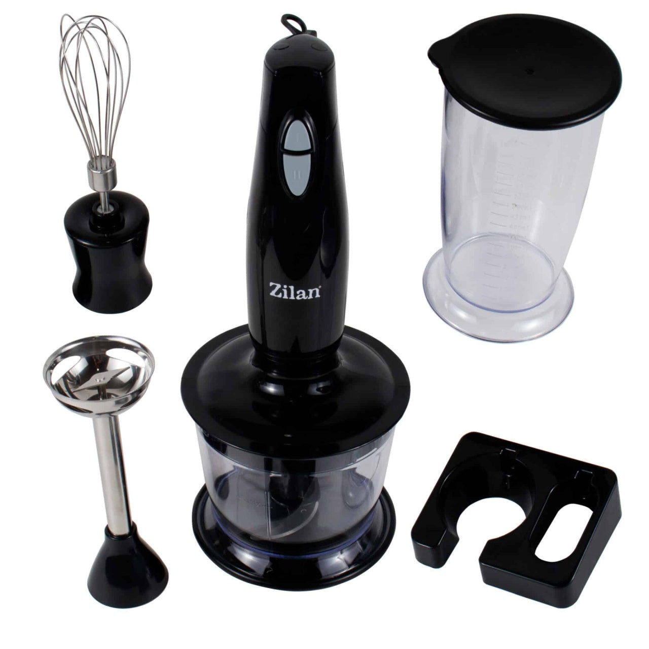 Set blender manual 4 in 1 cu suport perete, tocator, 300W, negru