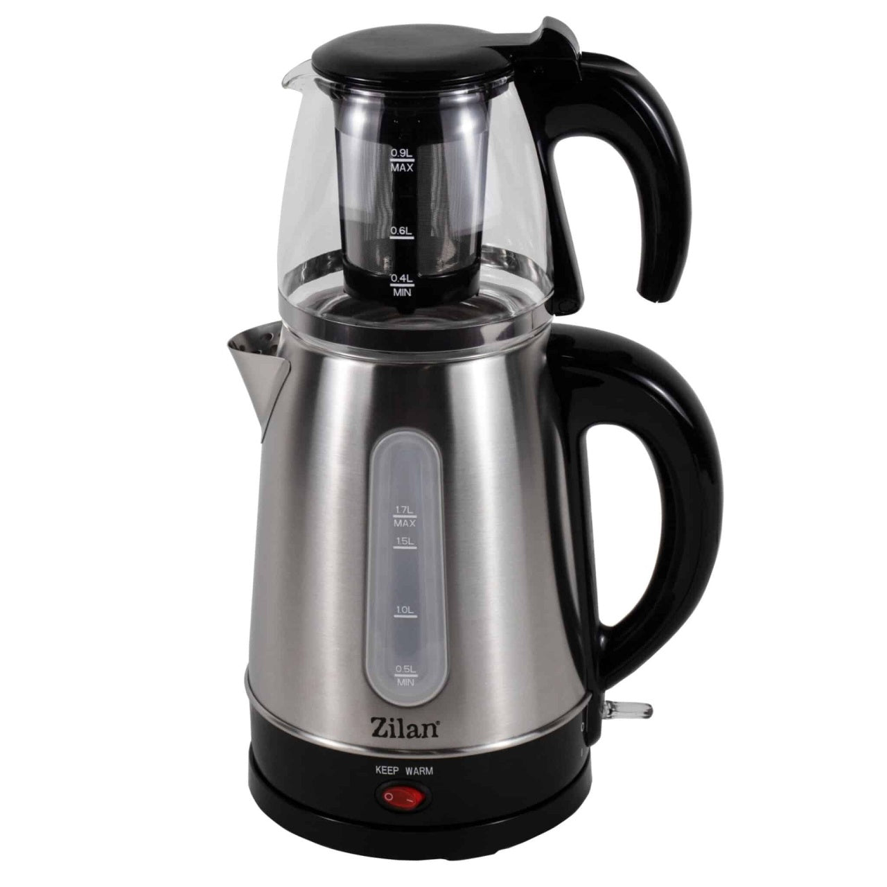 Set cana fierbator electric 1.7L + ceainic sticla 0.9L, 2200W, inox-sticla