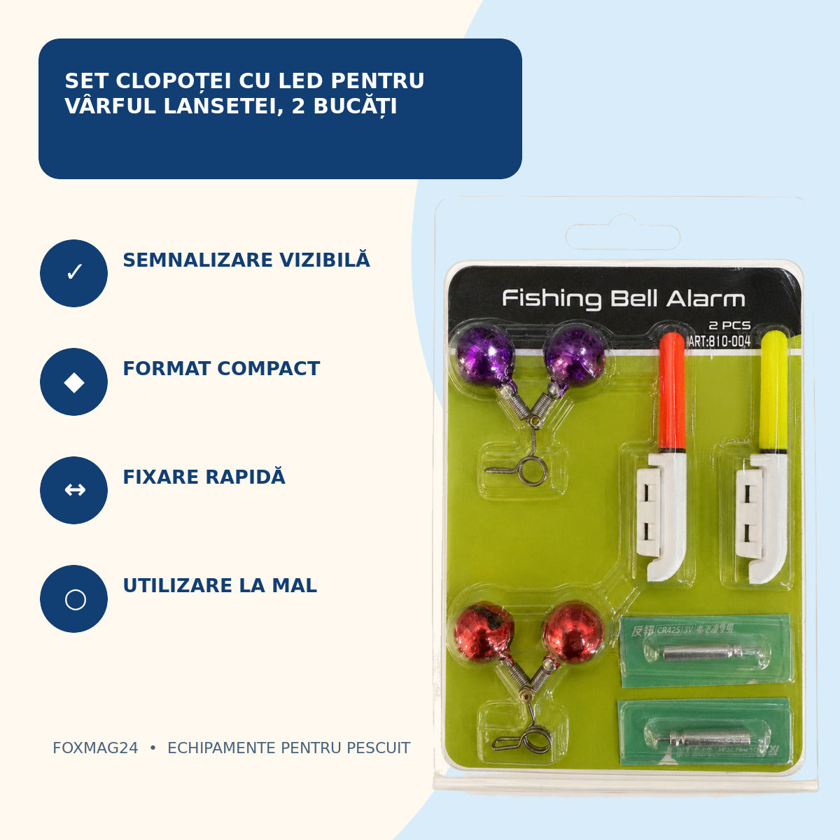Set Clopoței cu LED pentru Vârful Lansetei, 2 Bucăți – caracteristici