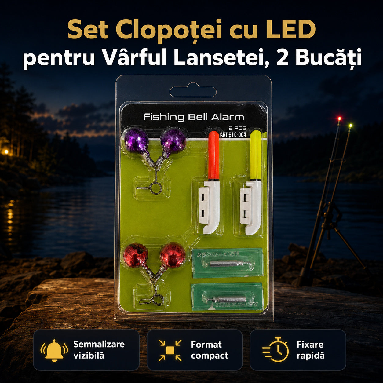 Set Clopoței cu LED pentru Vârful Lansetei, 2 Bucăți – imagine principală