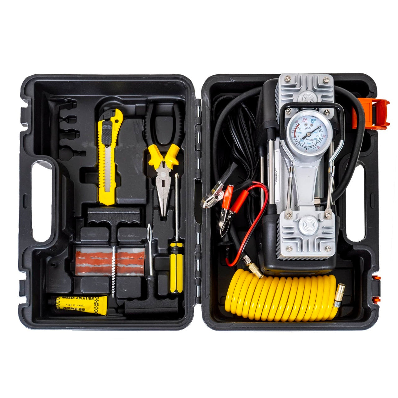 Set compresor auto 2 cilindrii, 12V, 15Amp, metalic, cu accesorii complete