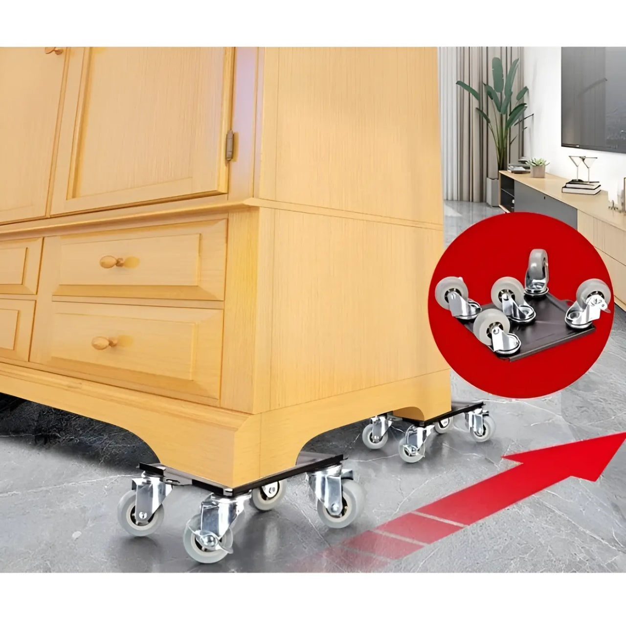 Set cu 5 piese pentru mutat mobila, suport cu roti, din metal si silicon, cu roți pivotante la 360 de grade, negru/gri