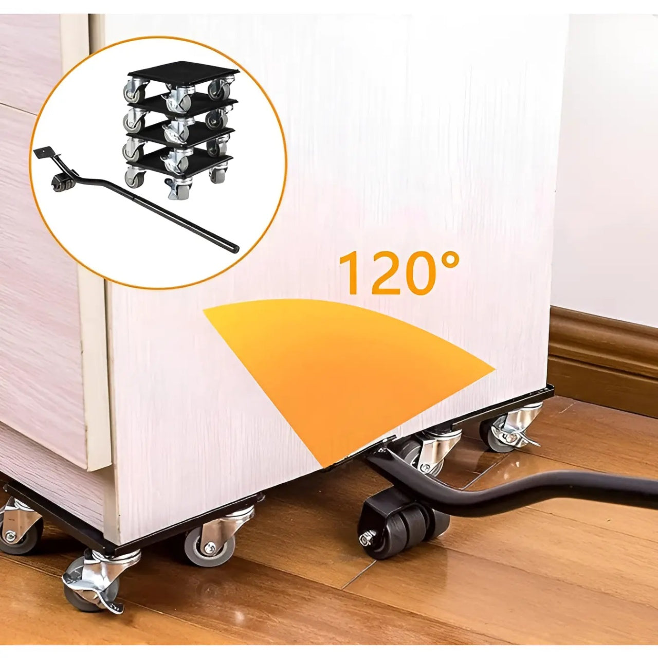 Set cu 5 piese pentru mutat mobila, suport cu roti, din metal si silicon, cu roți pivotante la 360 de grade, negru/gri