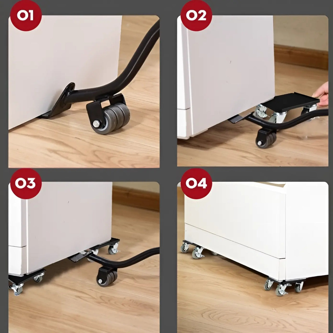 Set cu 5 piese pentru mutat mobila, suport cu roti, din metal si silicon, cu roți pivotante la 360 de grade, negru/gri