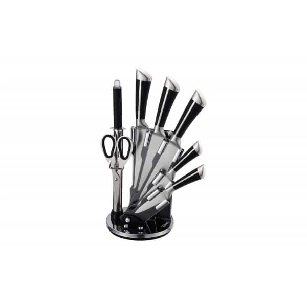 Set cutite 8 piese otel inoxidabil cu suport rotativ acrilic